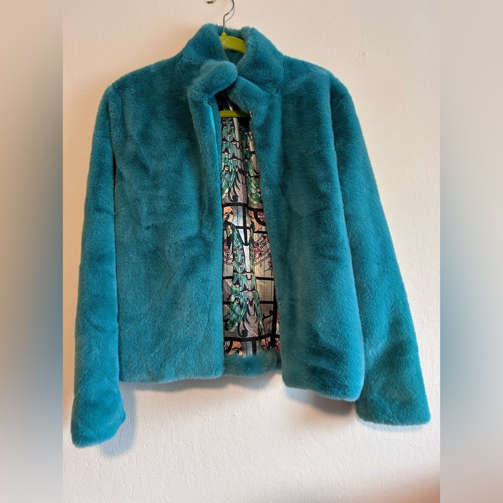 Glass Garden Lined Emerald Faux Fur Coat, Blackmilk Size 10 - Picture 1 of 5